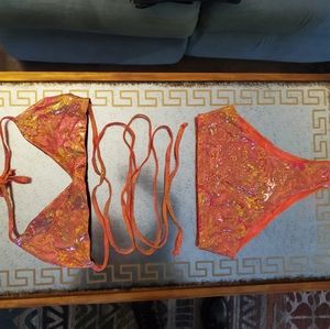 Coral and gold rave wear set